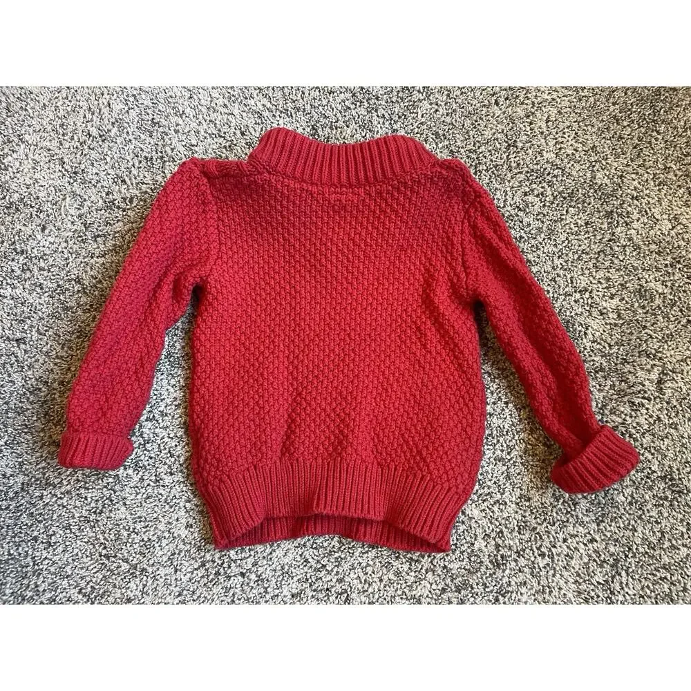 Gap Kid’s Sz 4 Years Red Cable-Knit Sweater Button Mock Neck Pullover